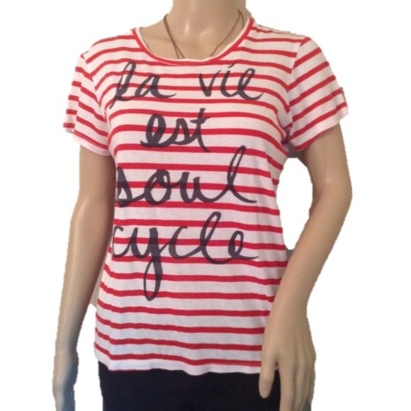 soulcycle Tops - Soulcycle Short Sleeve Striped Tee Shirt Red White